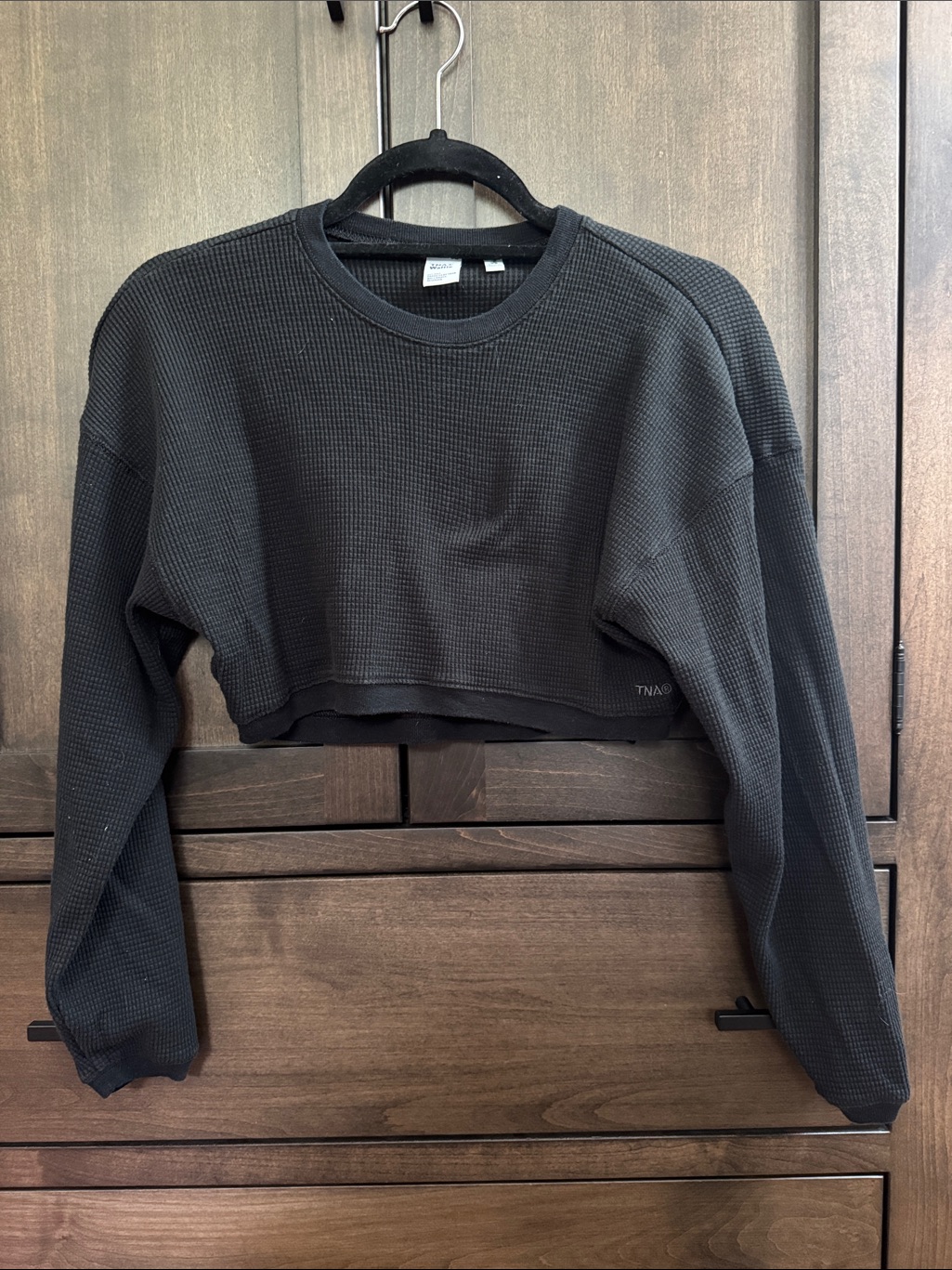 Tna Black Cropped Waffle-Knit Top